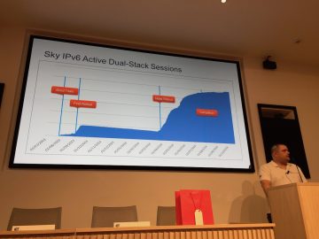 Ian Dickinson shows the growth in IPv6-enabled subscribers, now at 95% enabled.